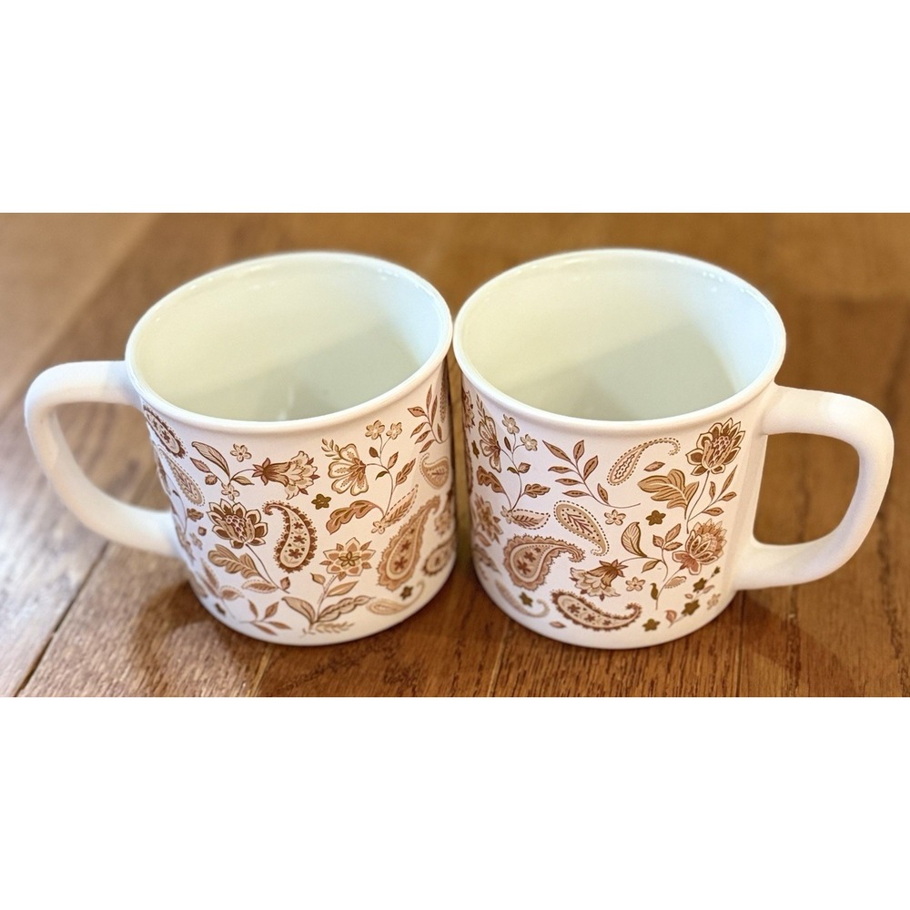 NEW Set Of 2 Clementine Paper Inc. All Over Floral Paisley Print Mugs Coffee Tea